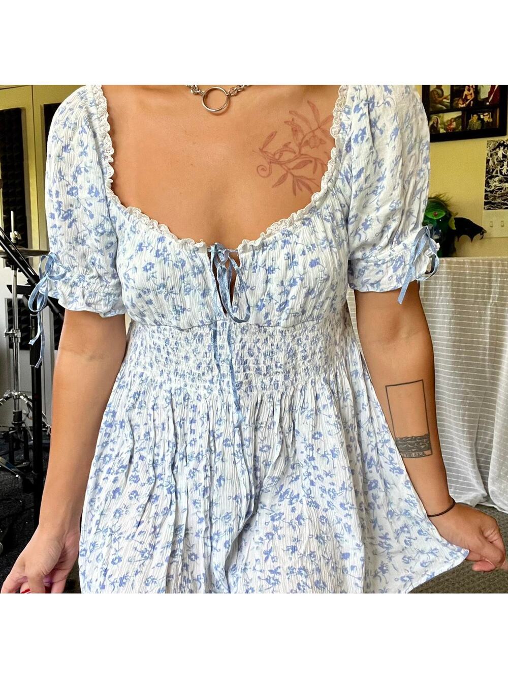 Ditsy floral romper blue